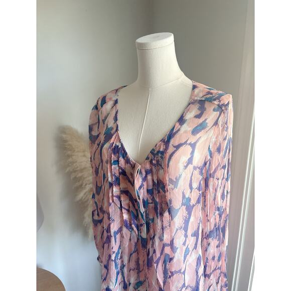Anthropologie Maeve Pink Painted Sheer Silk Blouse Womens Size 12 Pleated Top - Picture 5 of 13